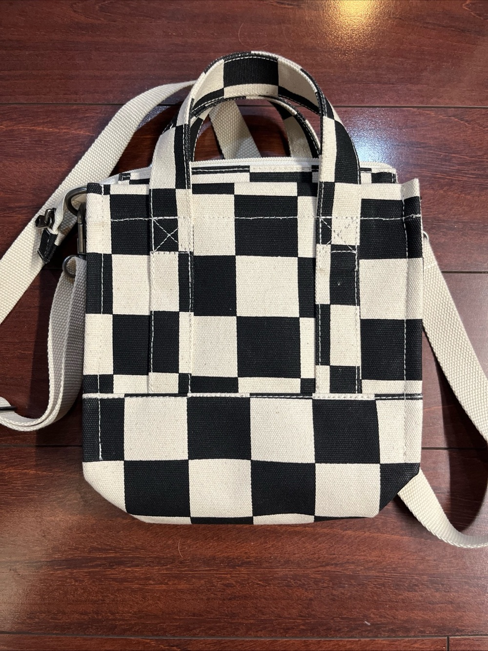Vans Lil Pergs Tote Bag Small Crossbody Canvas Antique White Checkerboard 8x7x3 - Picture 9 of 16